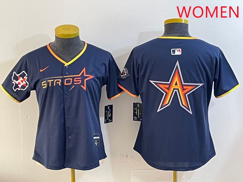 Women Houston Astros Blank Drak Blue Three generations Joint Name 2025 Nike MLB Jersey style 7